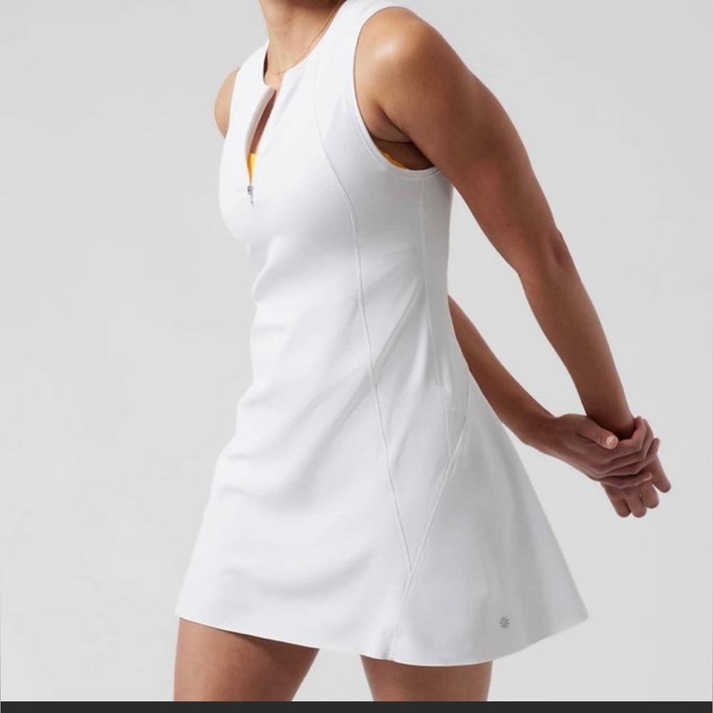 Athleta White Sleeveless Zip-Front Tennis Dress